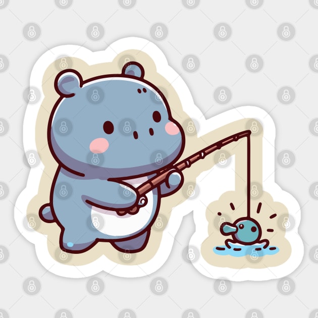 Cute hippo fishing Sticker by fikriamrullah